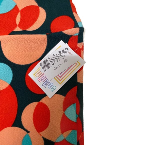 Lula Roe Cassie Pencil Skirt with Orange and Blue Circles, XS, NWT - Picture 4 of 5